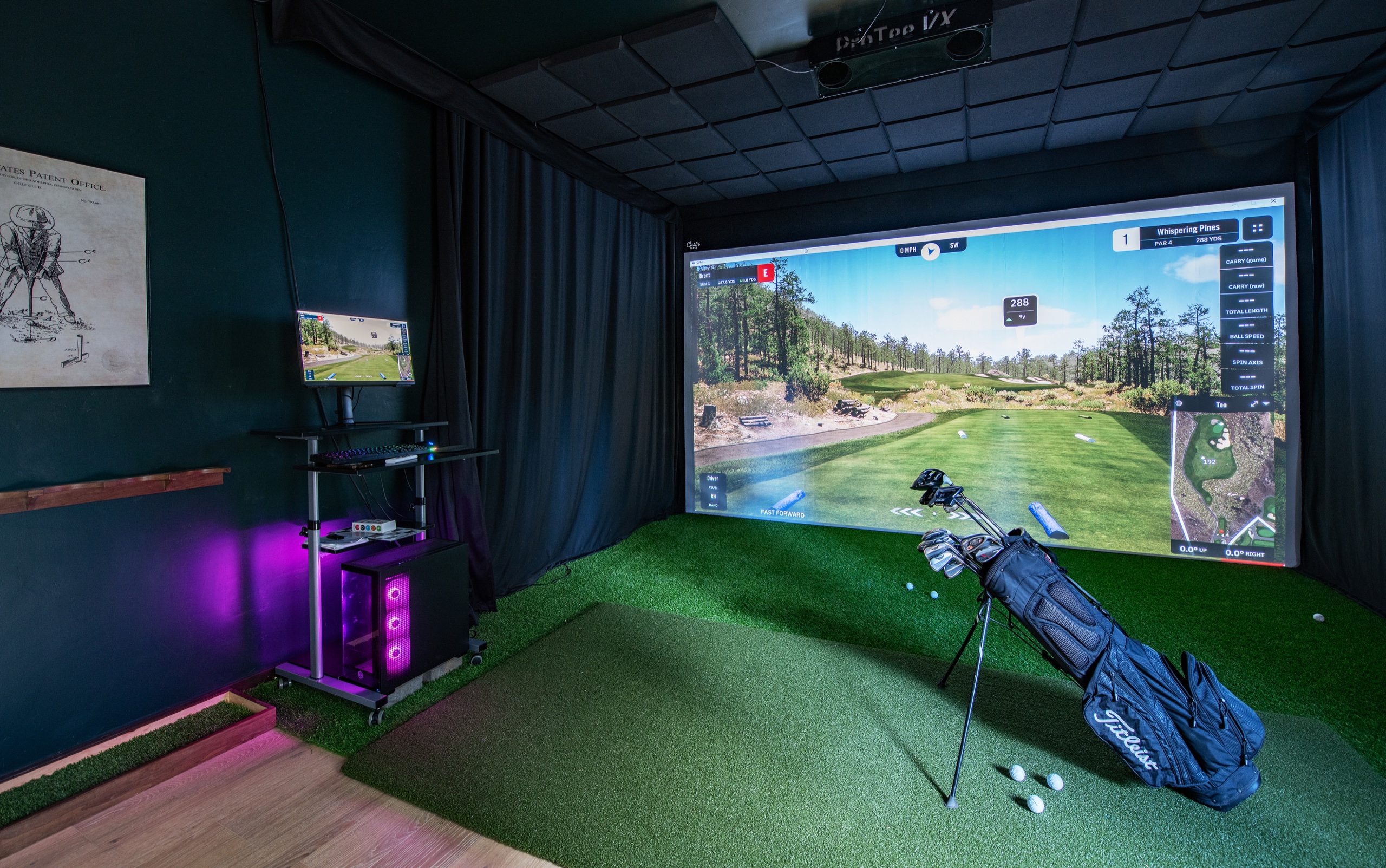 Private golf simulator inside the Bandon home