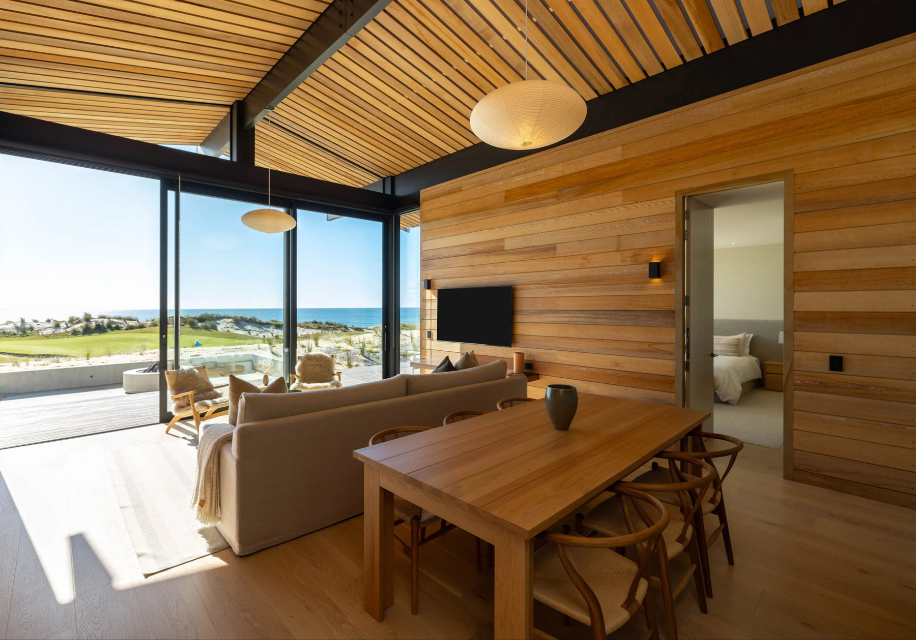 Light-filled accommodation at Te Arai Links overlooking the golf course and Pacific Ocean